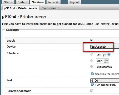 openwrt printer p910nd luci